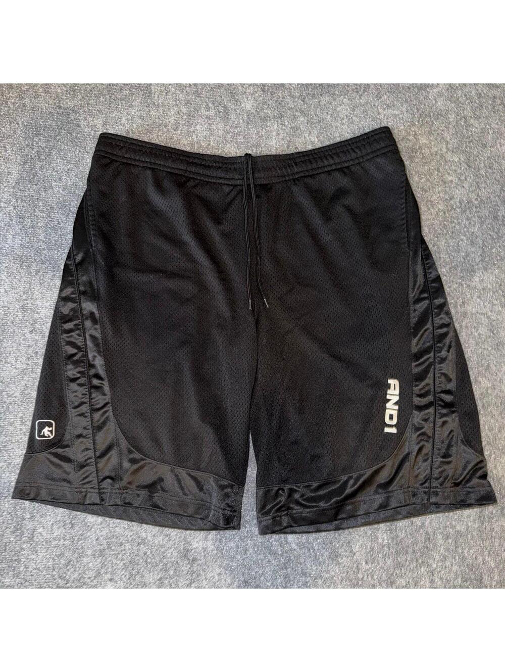 AND1 Beautiful Baggy Black Mesh Dazzle Hoop Athletic Shorts Mens LG Vtg y2k 90s